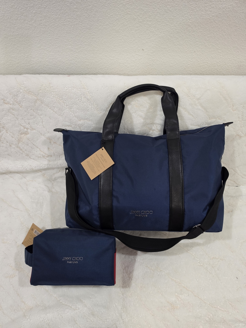 Jimmy Choo Navy and Black Travel or Gym Bag with Matching Pouch.